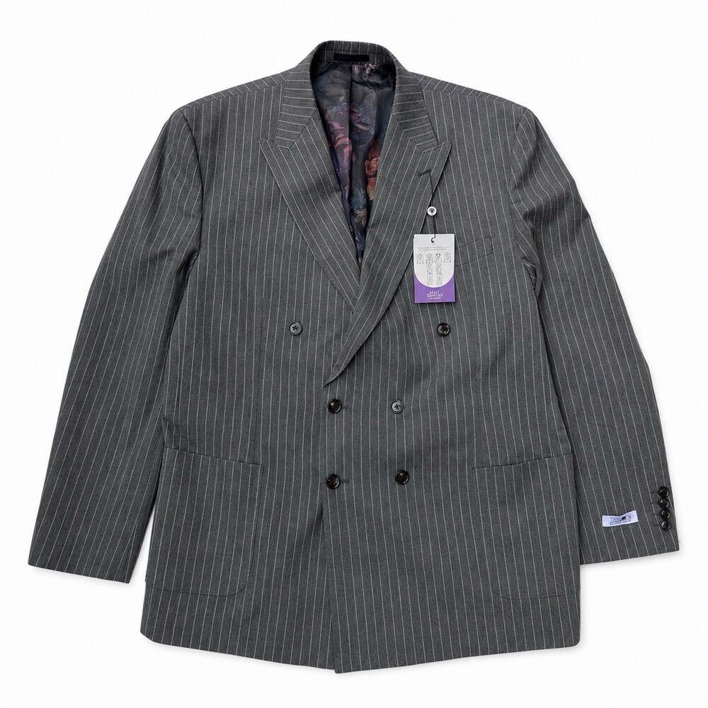 Tayion Men’s Pinstripe Double Breasted Suit Jacket Blazer Gray Size 48 Long